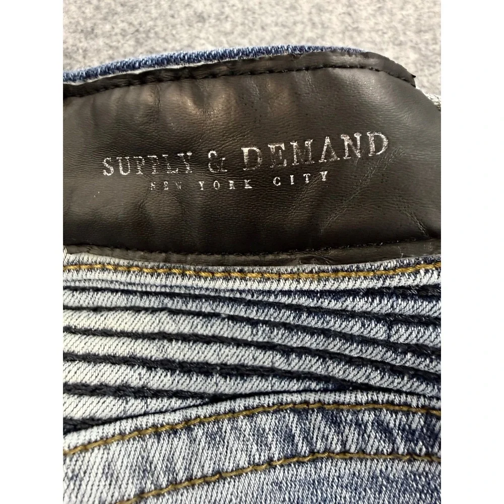 Supply & Demand NYC Mens 38W XXL Blue Distressed Moto Biker Slim Jeans